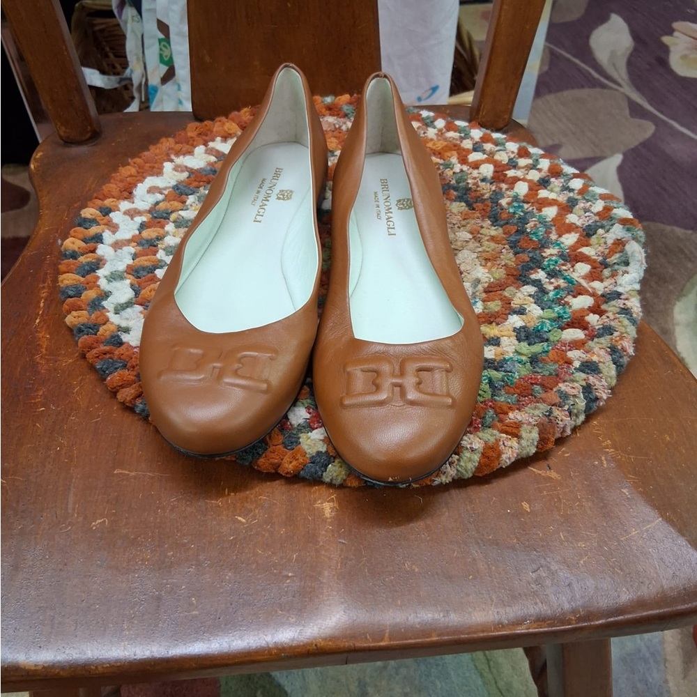 Bruno Magli “BiBi” Leather Women's Flats in Cognac made in Italy